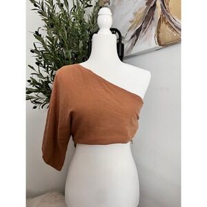 Free People X Girl and the Sun  One Shoulder Crop Top  Terracotta Linen Bled